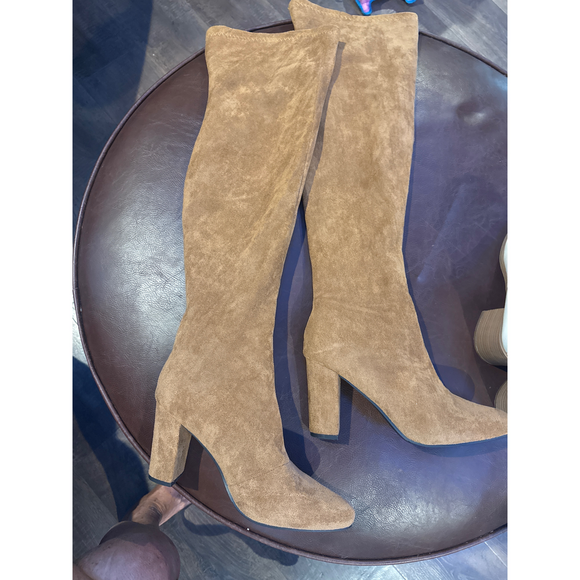 SHEIN Shoes - SHEIN Tan Suede Over-The-Knee Boots in Brown